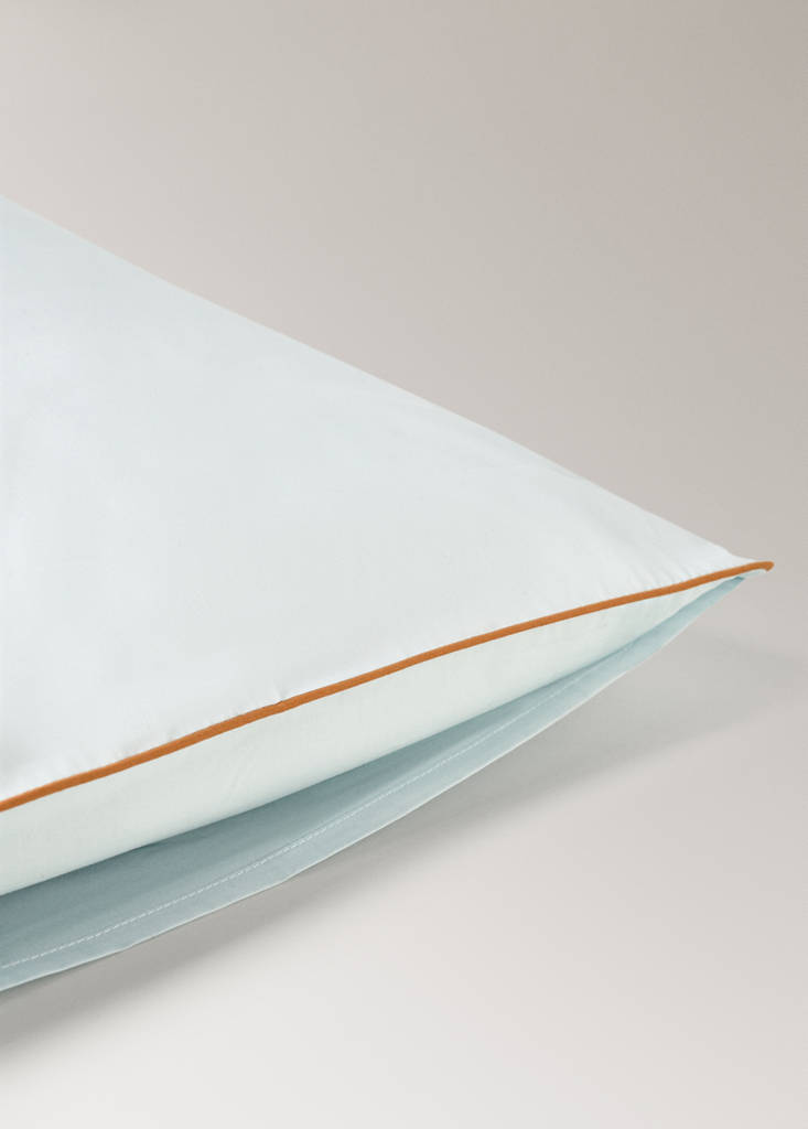 Reversible cotton percale cot pillowcase with contrast piping 30x50 cm — Aqua Green