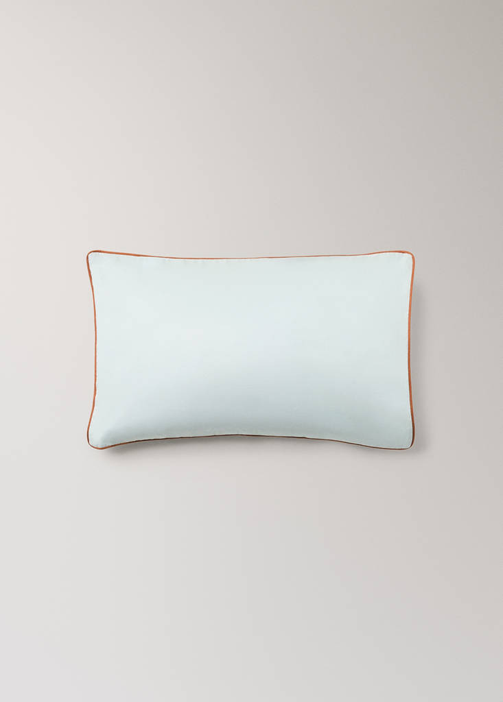 Reversible cotton percale cot pillowcase with contrast piping 30x50 cm — Aqua Green