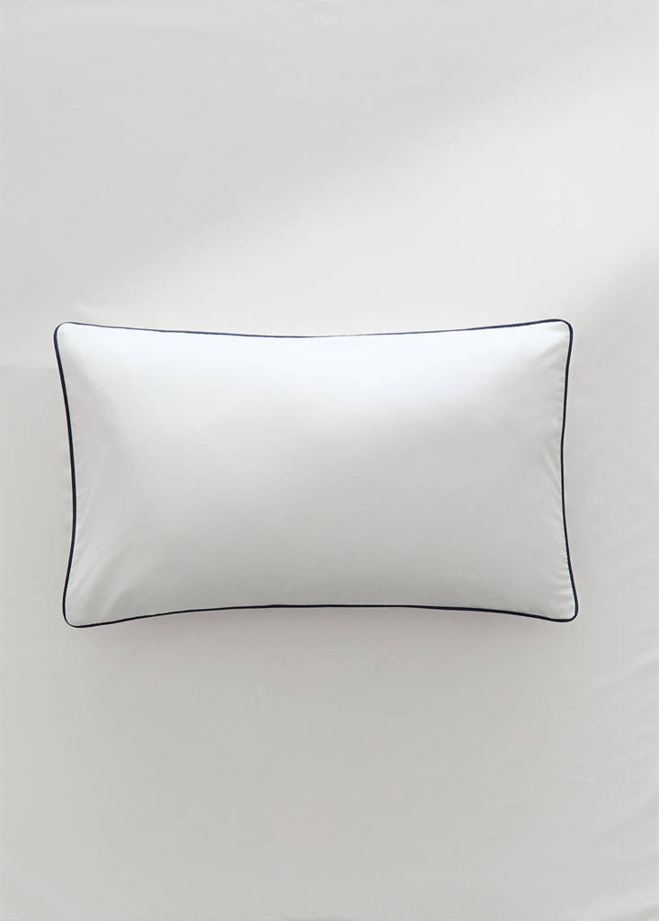 Reversible cotton percale cot pillowcase with contrast piping 30x50 cm — Sky Blue