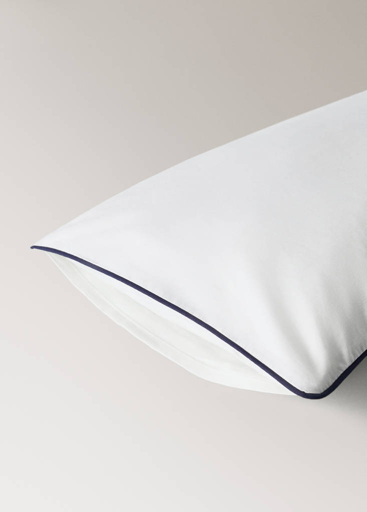 Reversible cotton percale cot pillowcase with contrast piping 30x50 cm — Sky Blue