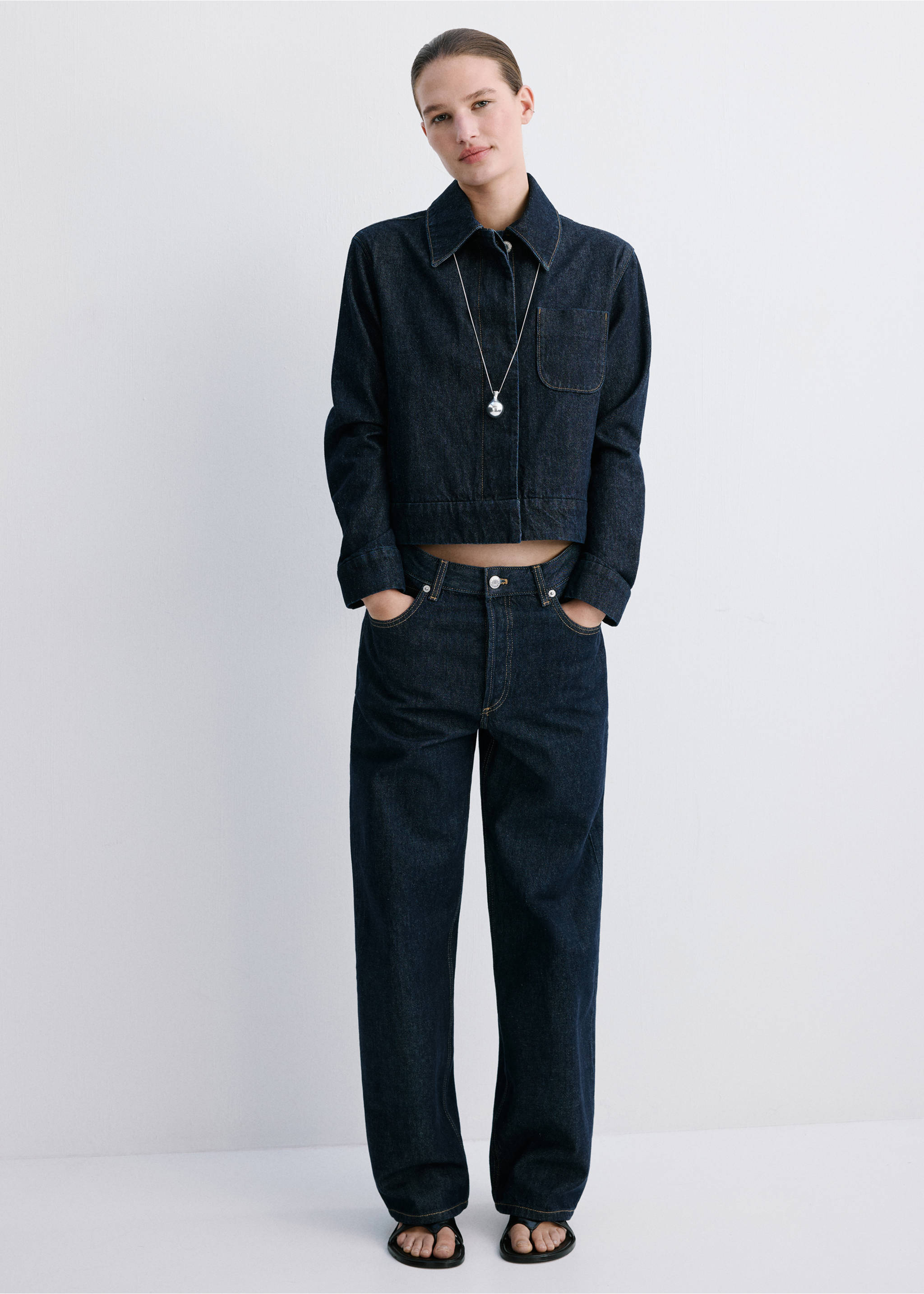 Chaqueta vaquera entallada bolsillos - Plano general, Azul. Ref: 27054073-00.