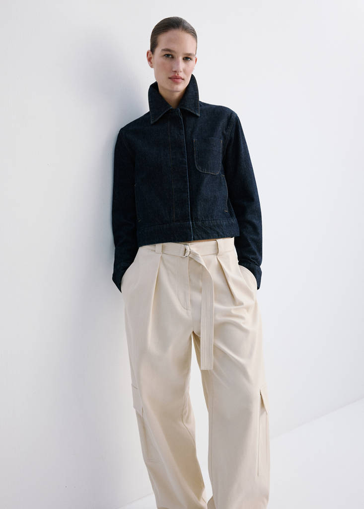 Fitted denim jacket with pockets — Open Blue