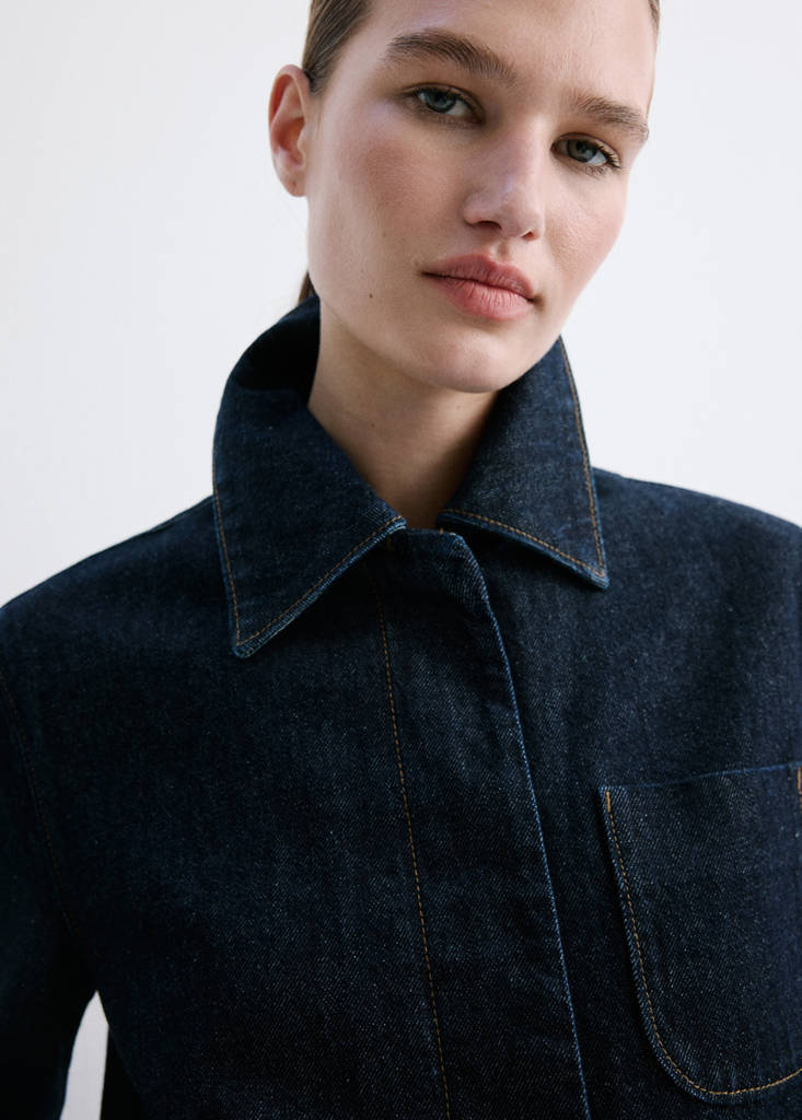 Fitted denim jacket with pockets — Open Blue