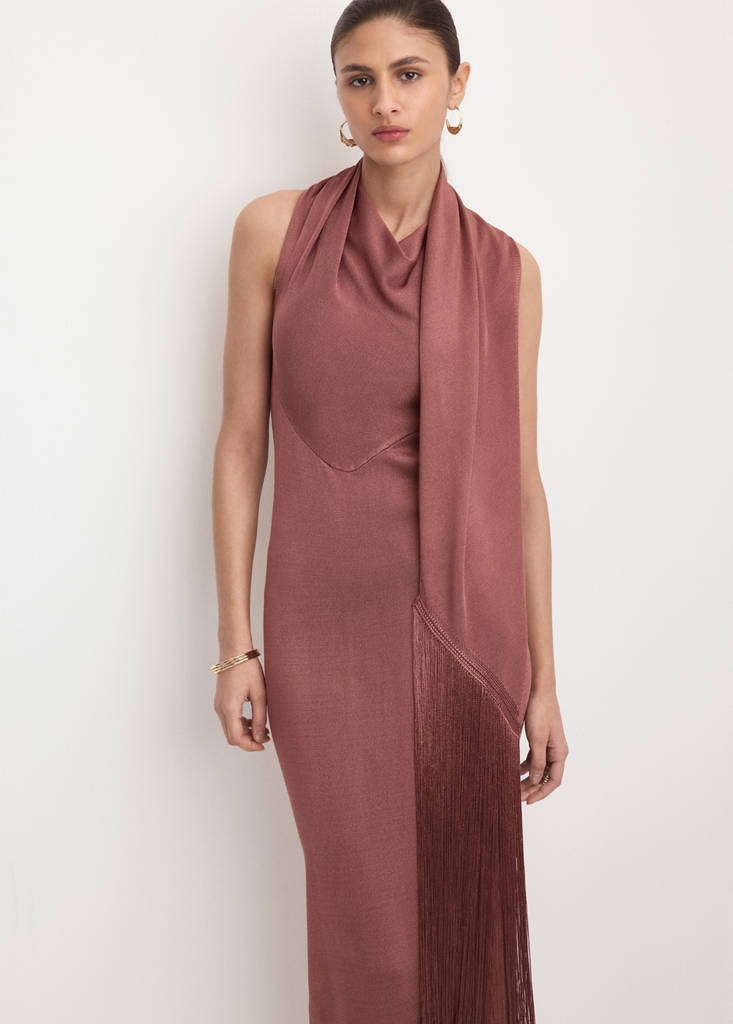 Satin knit foulard dress — Russet