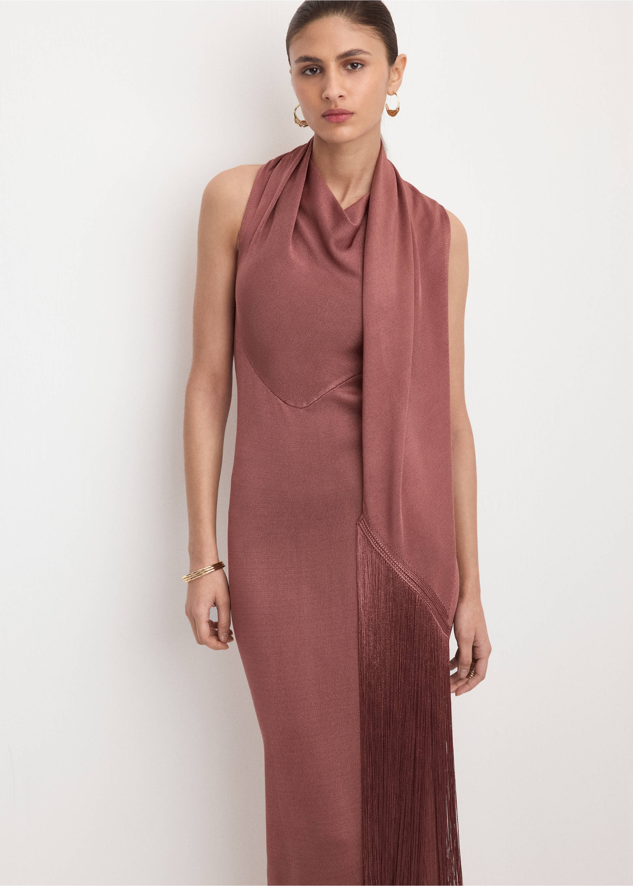 Satin knit foulard dress - Medium plane, Russet. Ref: 27054074-00.
