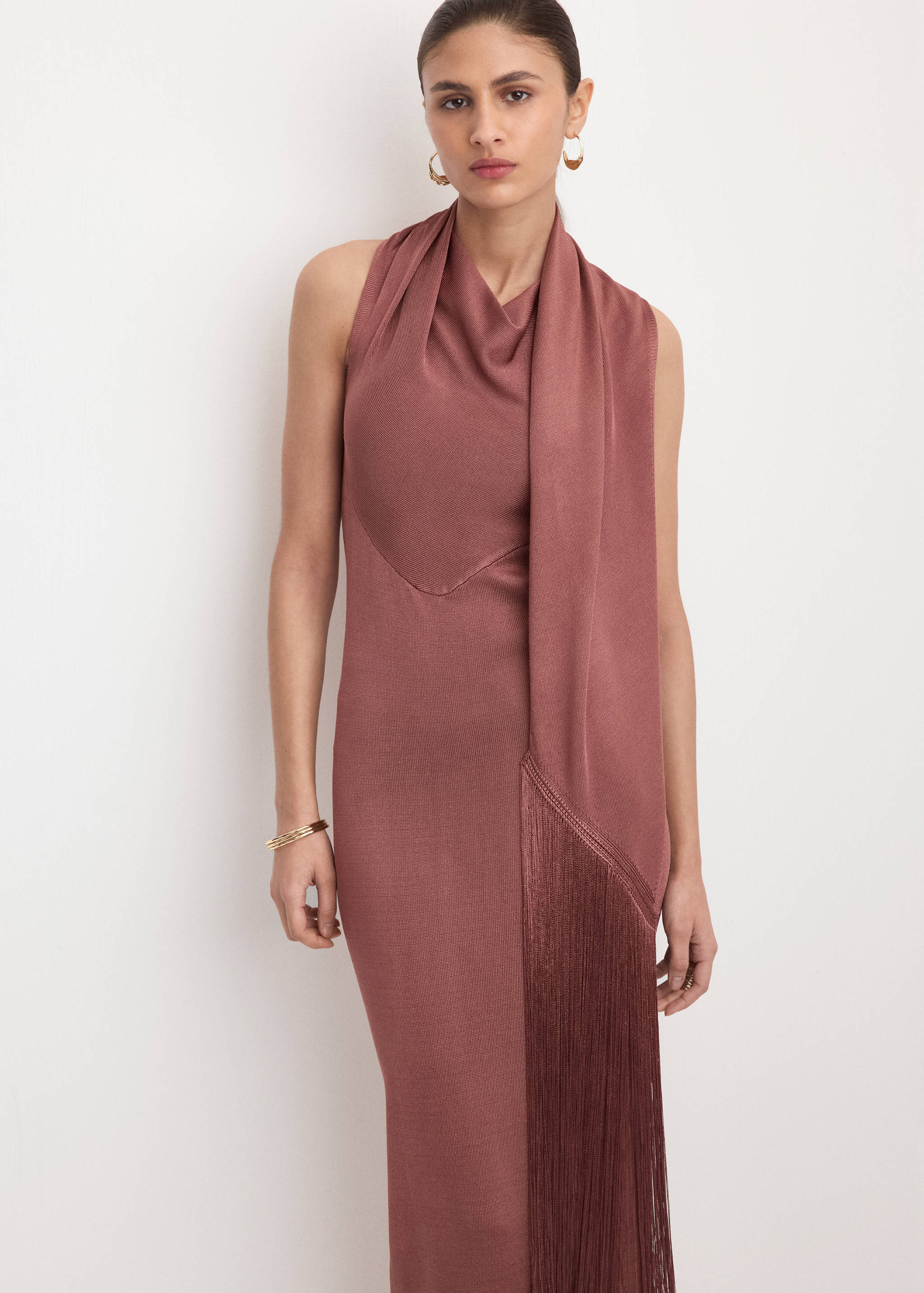 Satin knit foulard dress - Medium plane