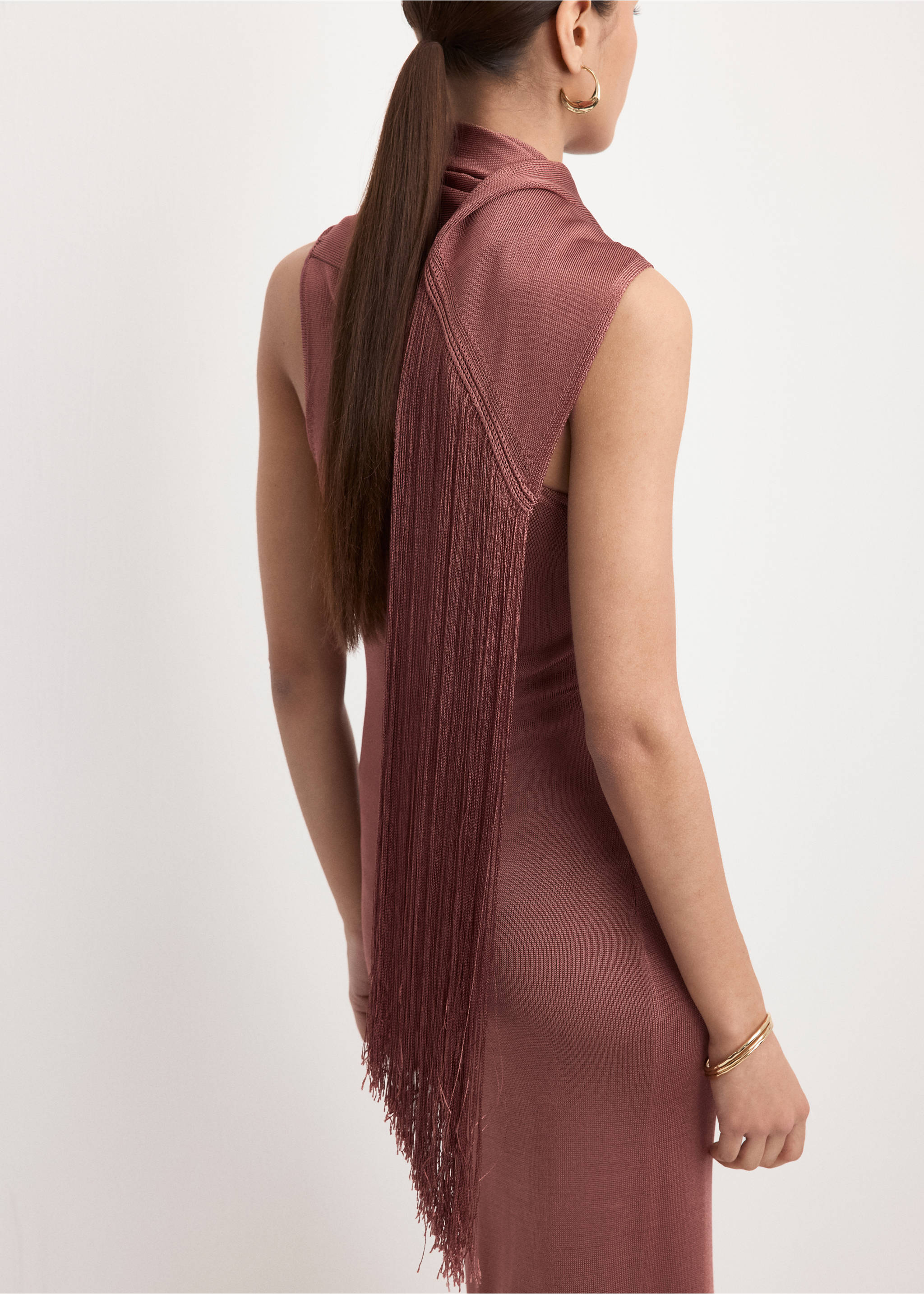 Satin knit foulard dress - Details of the article 2, Russet. Ref: 27054074-00.