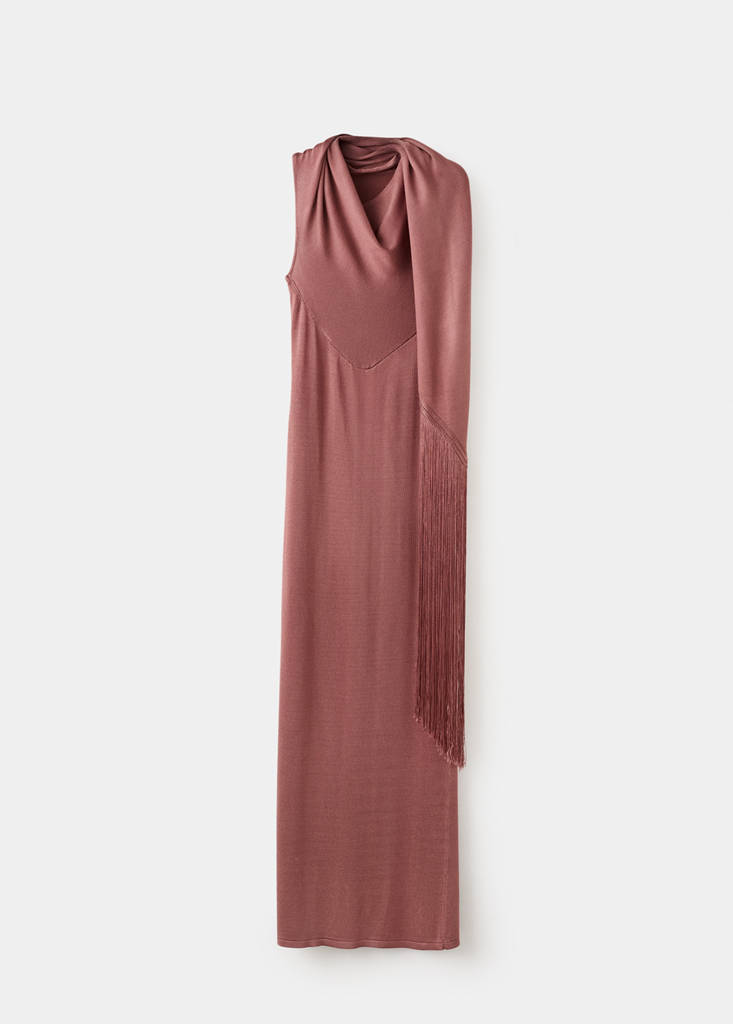 Satin knit foulard dress — Russet