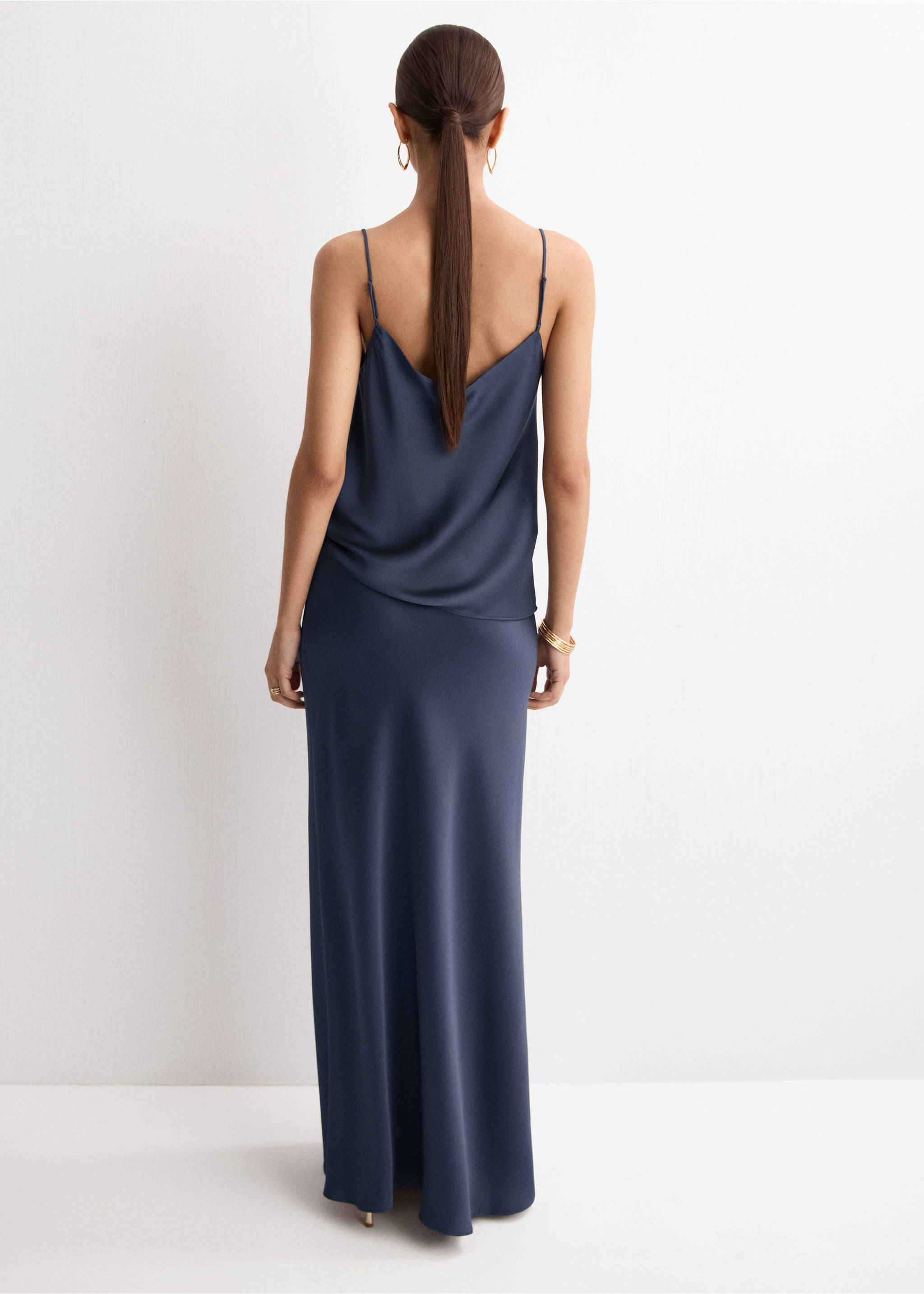 Falda larga satinada - Reverso del artículo, Azul noche. Ref: 27054075-00.