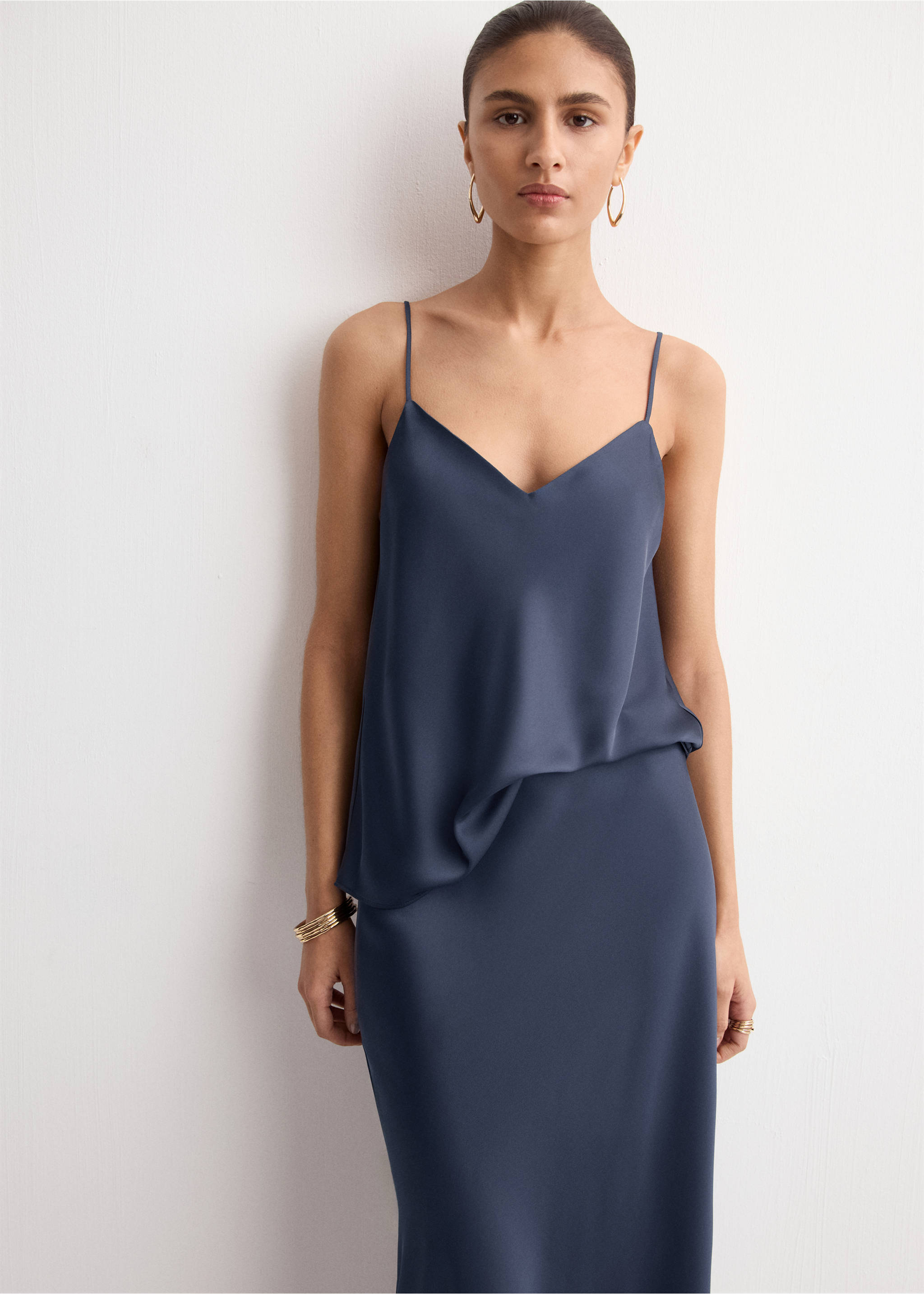 Falda larga satinada - Detalle del artículo 1, Azul noche. Ref: 27054075-00.