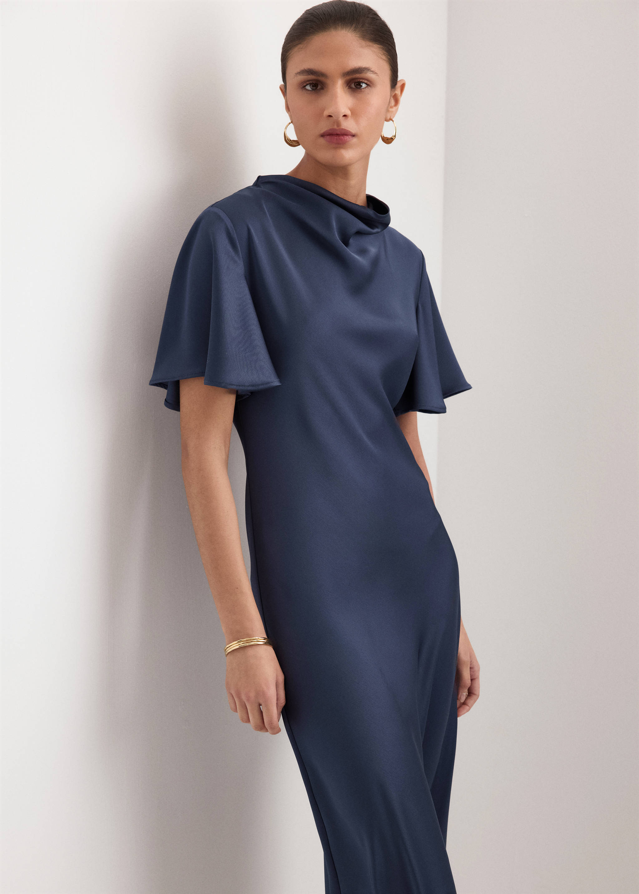 Draped neck satin dress - Medium plane