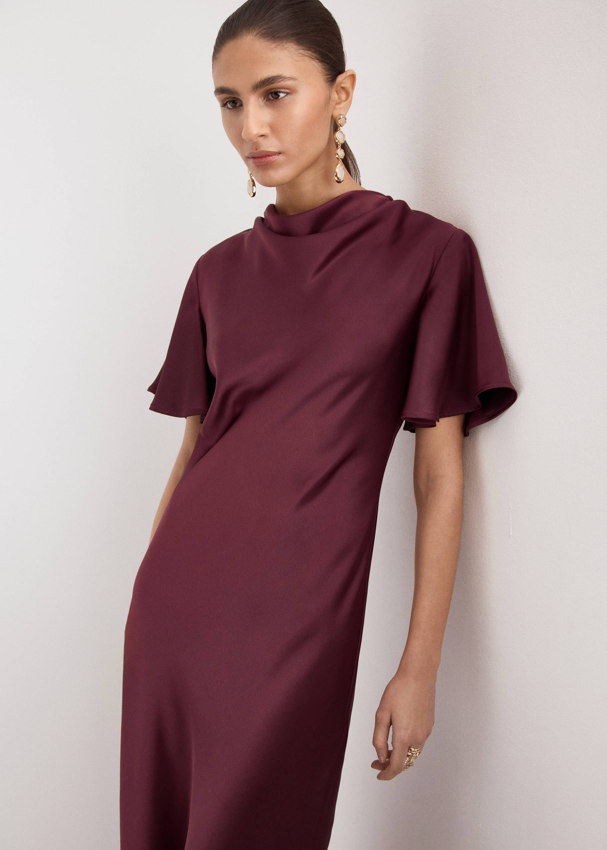 Draped neck satin dress - Medium plane