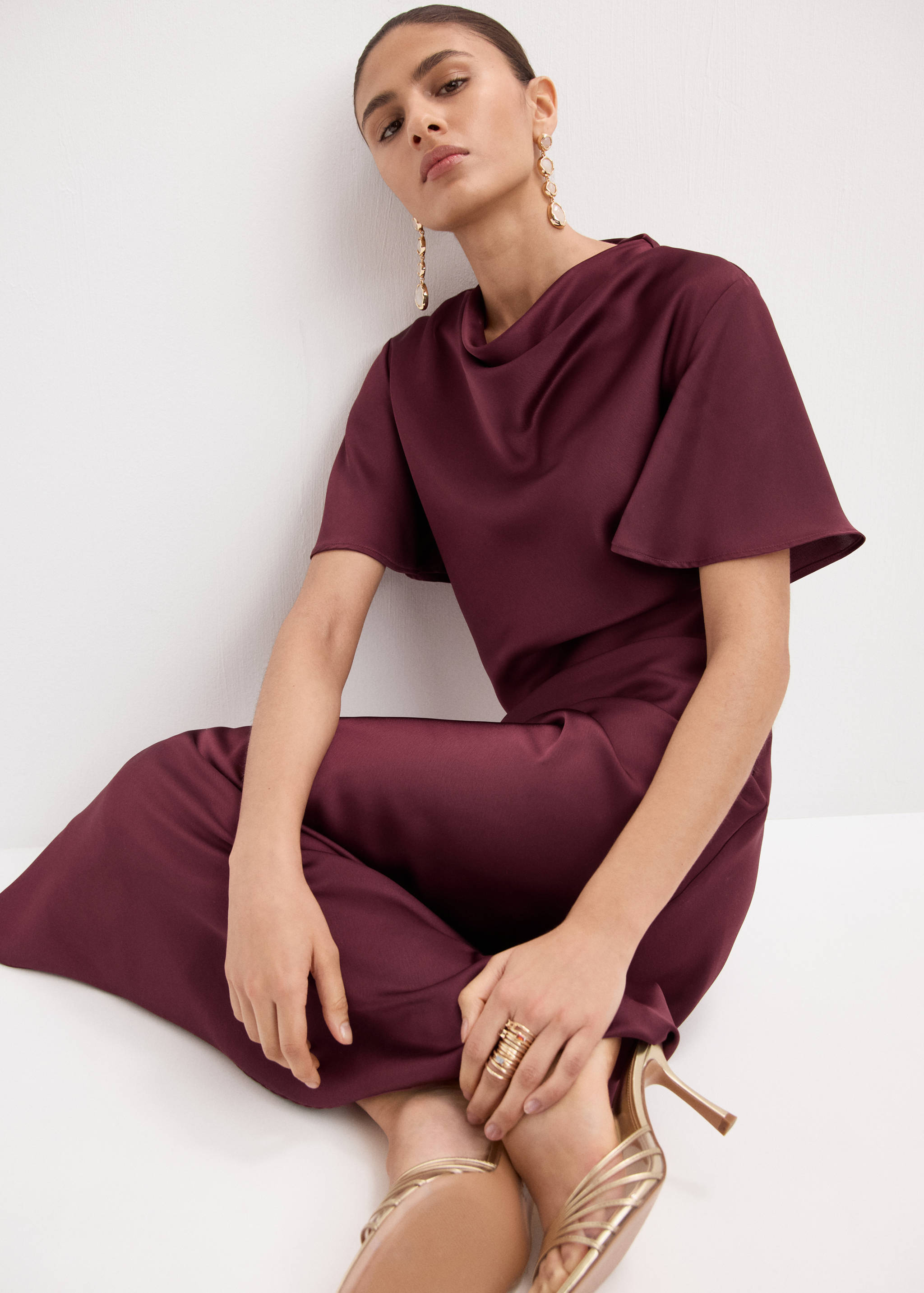 Draped neck satin dress - Details of the article 2