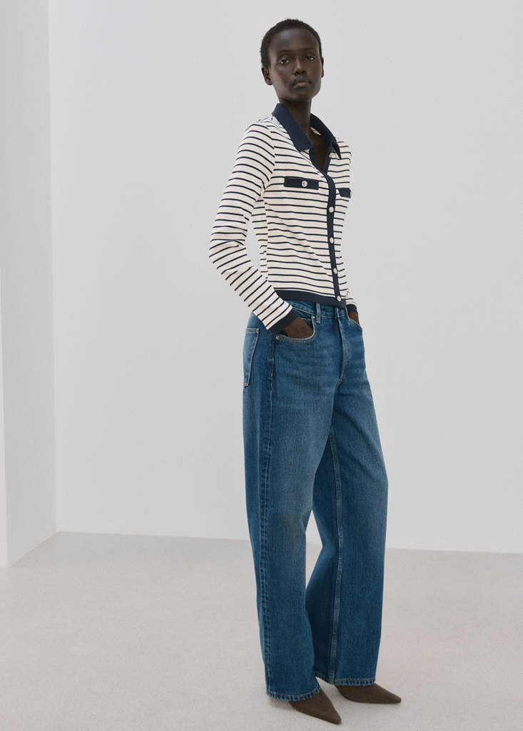 Striped cardigan with jewel buttons — Navy