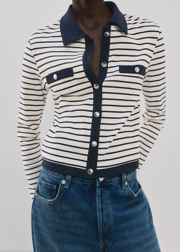 Striped cardigan with jewel buttons — Navy