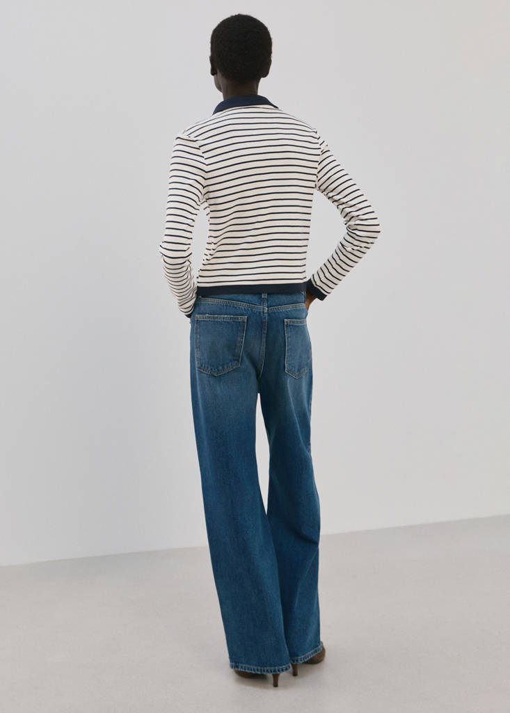 Striped cardigan with jewel buttons — Navy