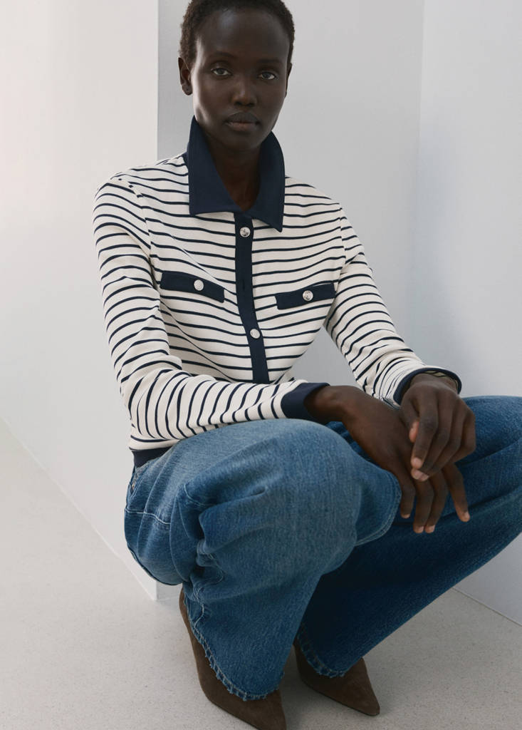 Striped cardigan with jewel buttons — Navy