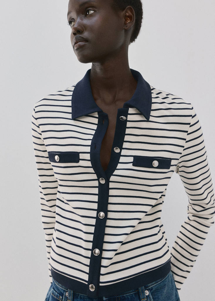 Striped cardigan with jewel buttons — Navy