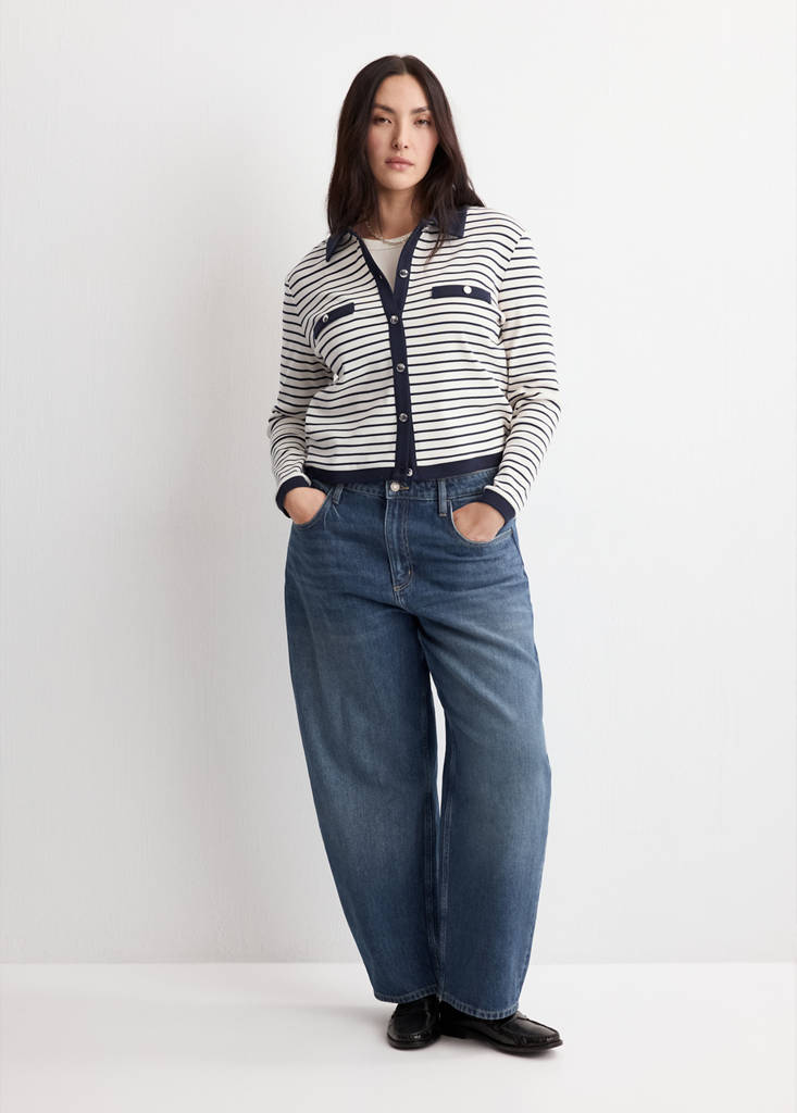 Striped cardigan with jewel buttons — Navy