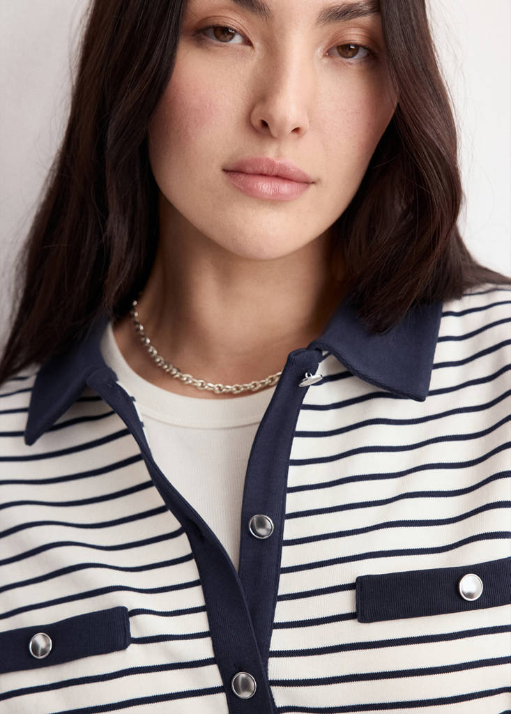 Striped cardigan with jewel buttons — Navy