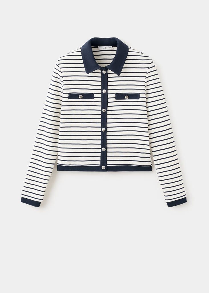 Striped cardigan with jewel buttons — Navy