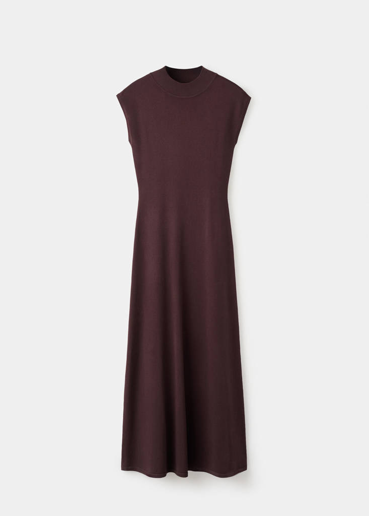 Perkins-neck knitted dress — Chocolate