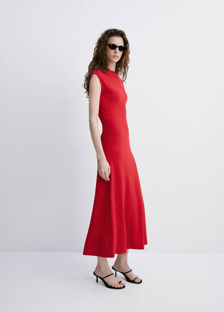 Perkins-neck knitted dress — Red