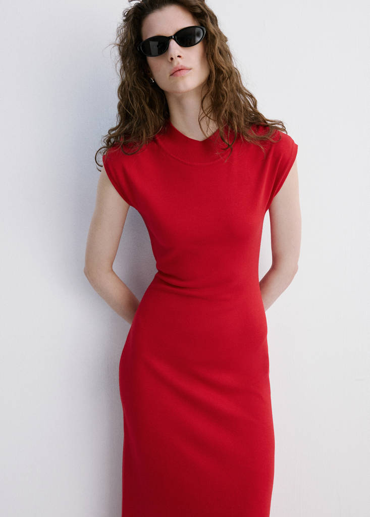 MANGO - Perkins-neck knitted Dress Red - 6