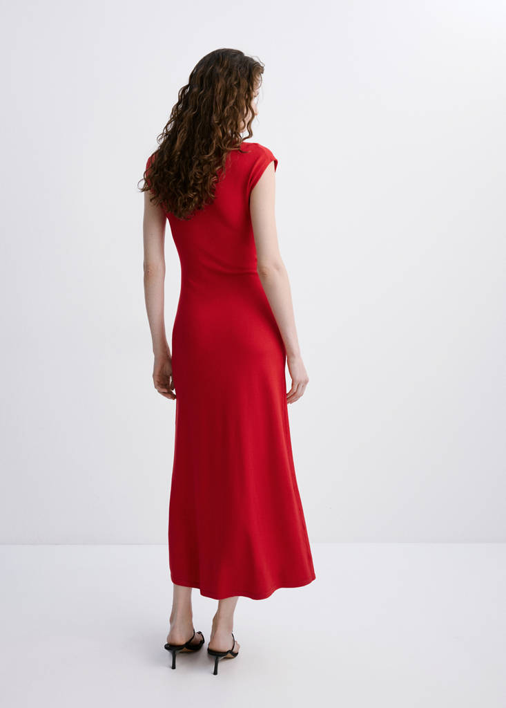 Perkins-neck knitted dress — Red
