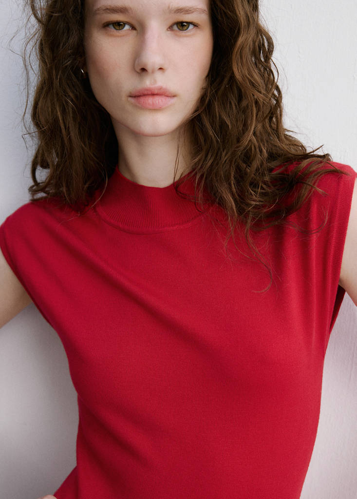 MANGO - Perkins-neck knitted Dress Red - 6