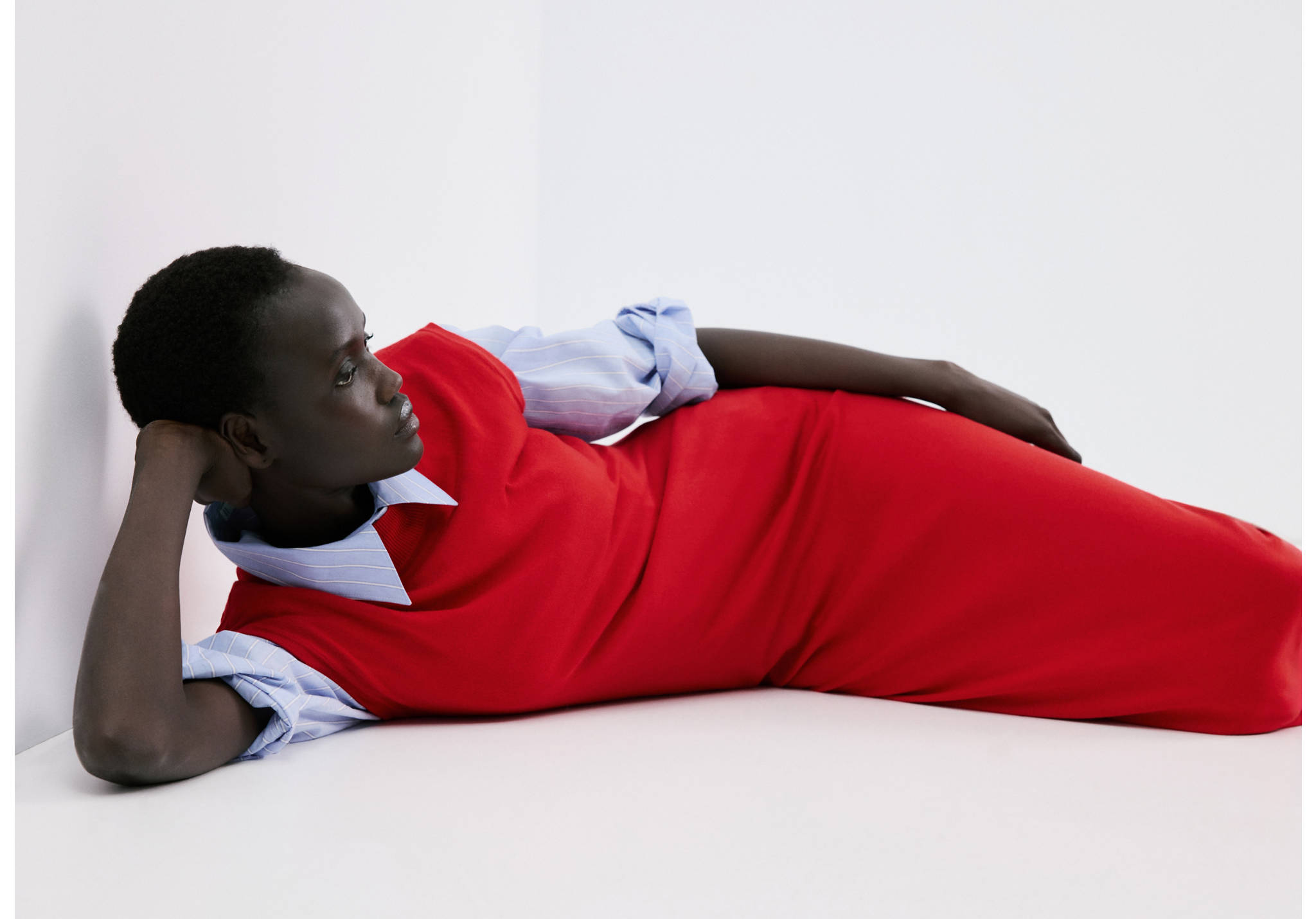 铂金斯领针织连衣裙 - null