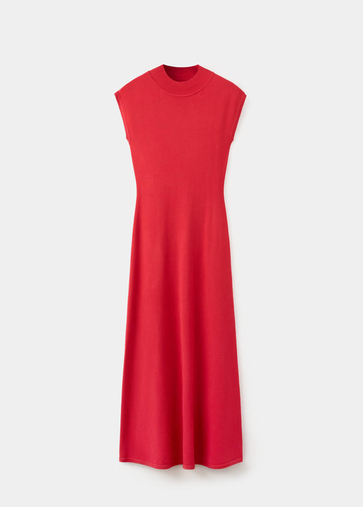 Perkins-neck knitted dress — Red