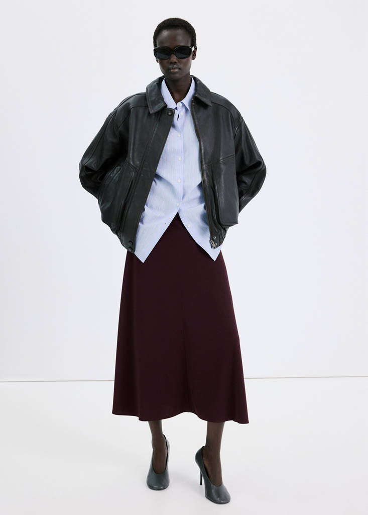 Fine knit midi skirt — Wine