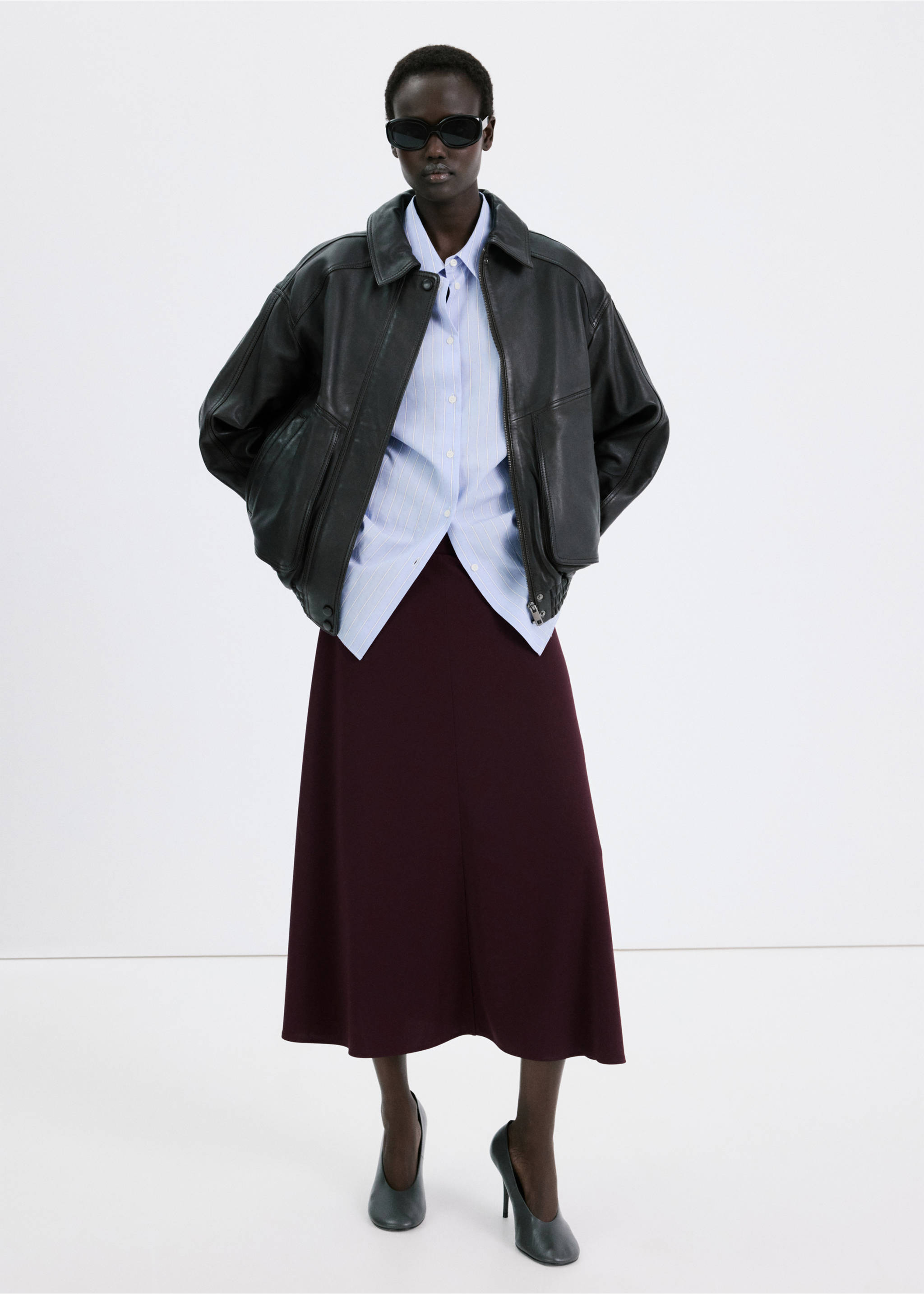 Fine knit midi skirt - General plane, Wine. Ref: 27054085-00.