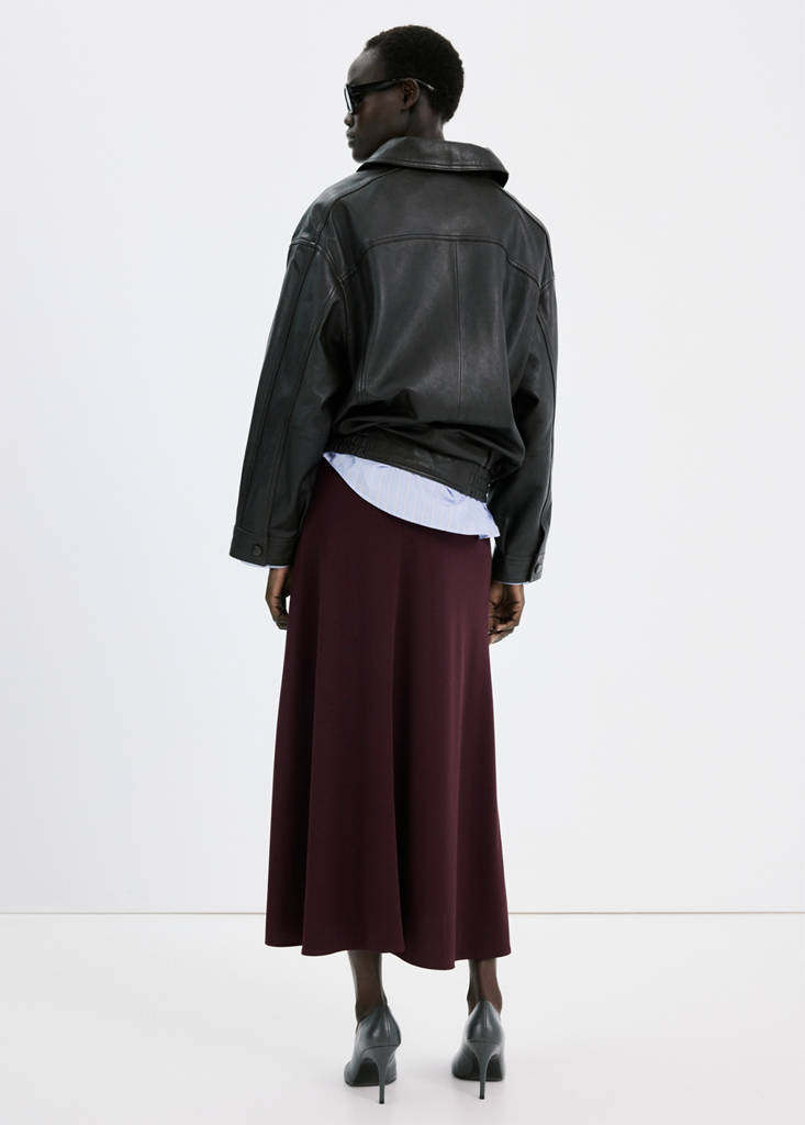 Fine knit midi skirt — Wine