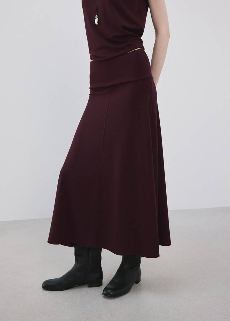 Fine knit midi skirt — Wine