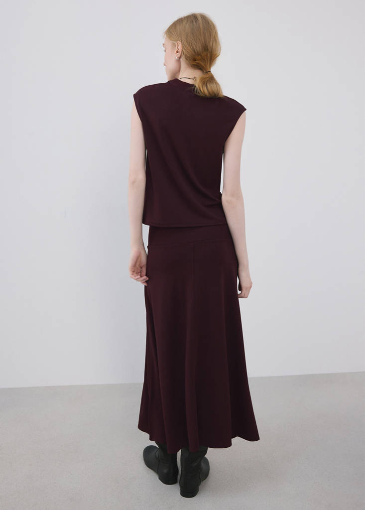 Fine knit midi skirt — Wine