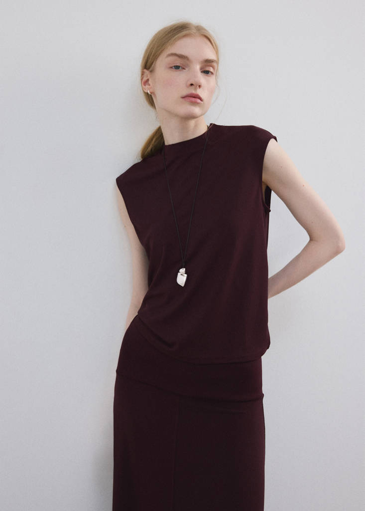 Fine knit midi skirt — Wine