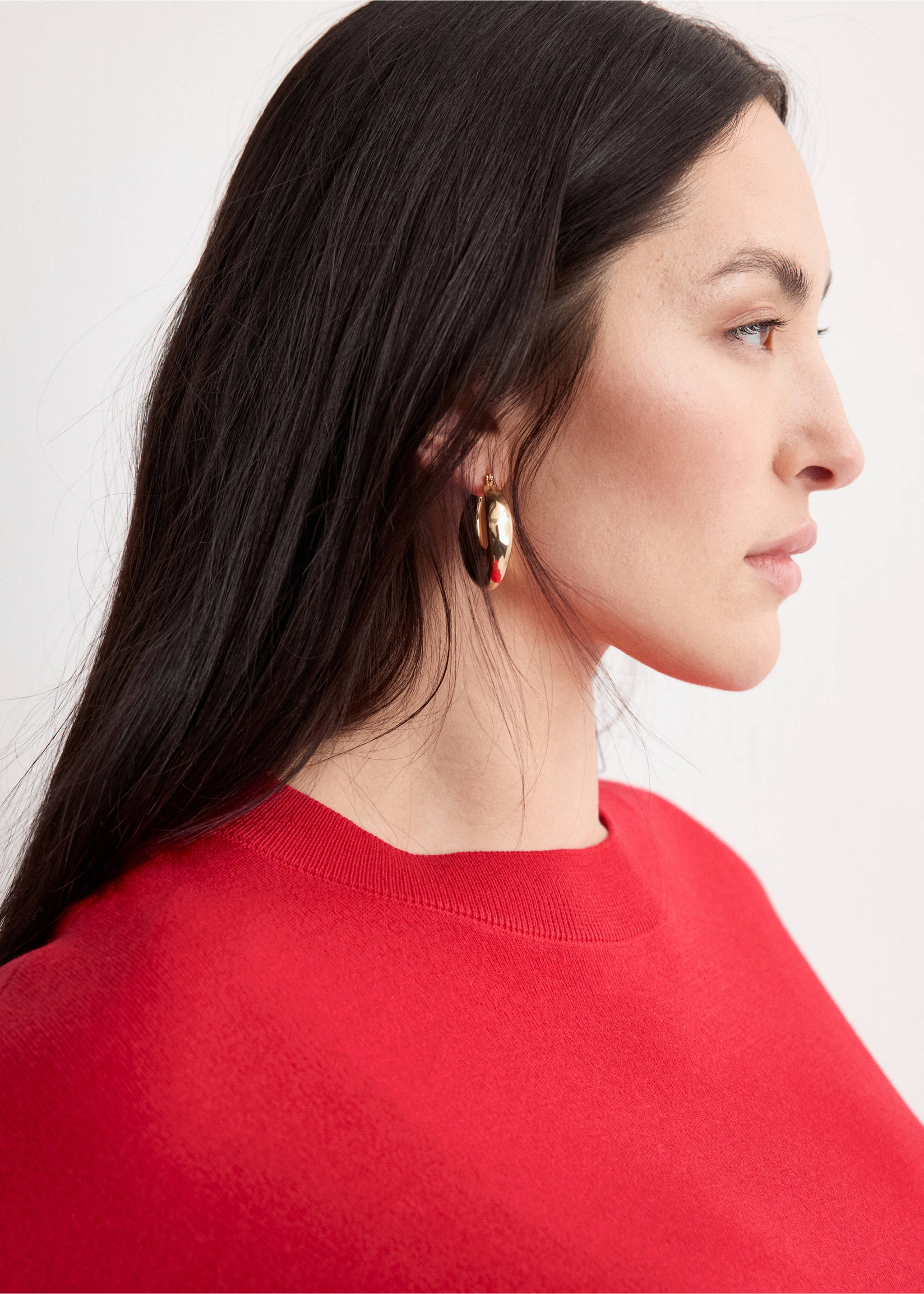 Oversize short sleeve sweater - Details of the article 4, Red. Ref: 27054089-00.