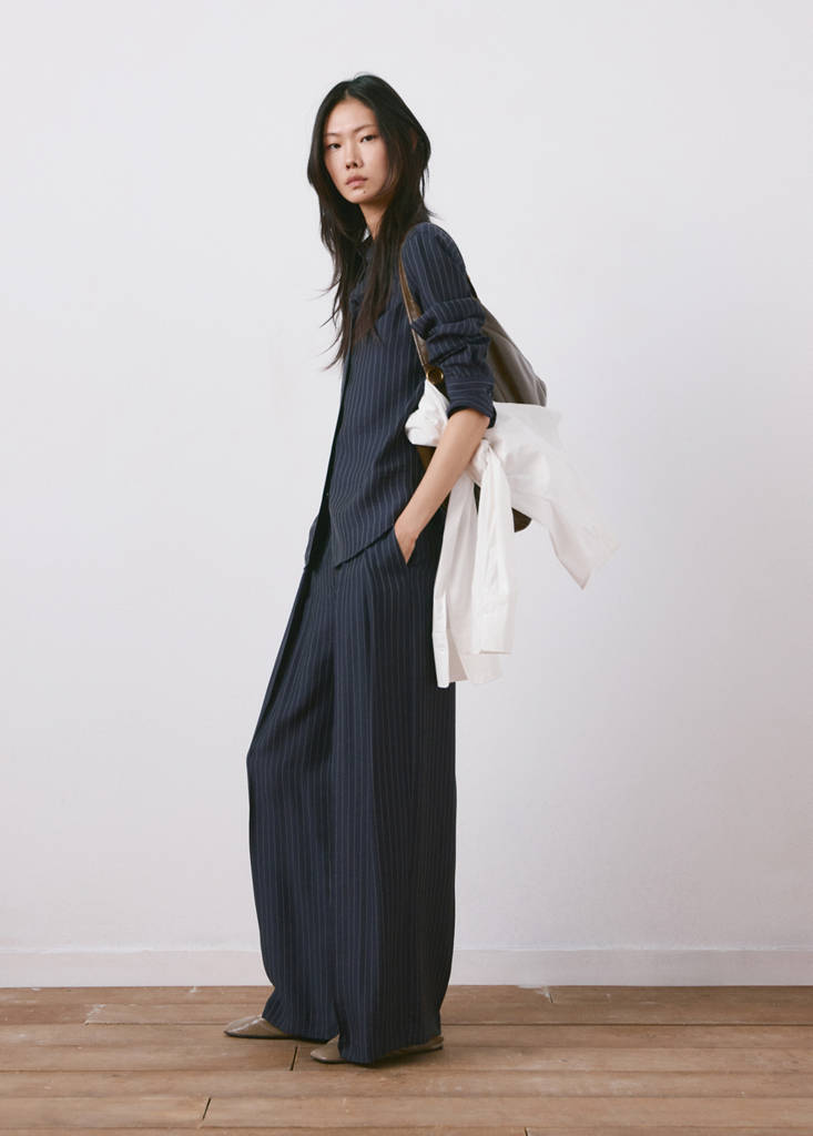 Pinstripe wide leg trousers — Navy