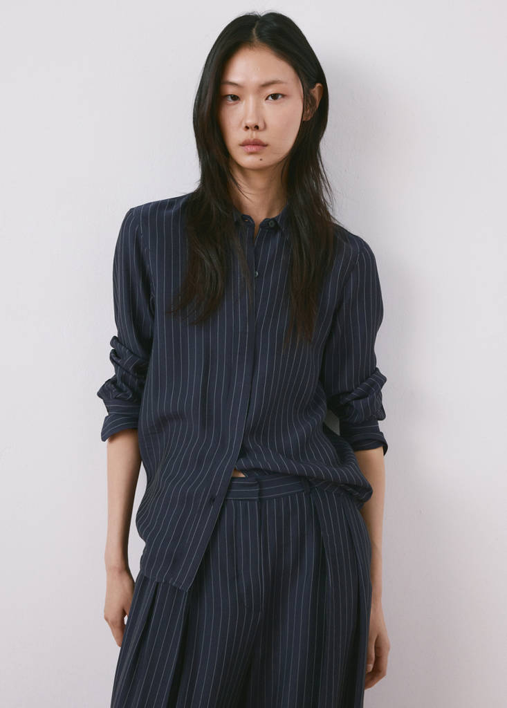 Pinstripe wide leg trousers — Navy