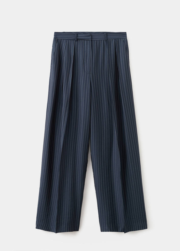 Pinstripe wide leg trousers — Navy