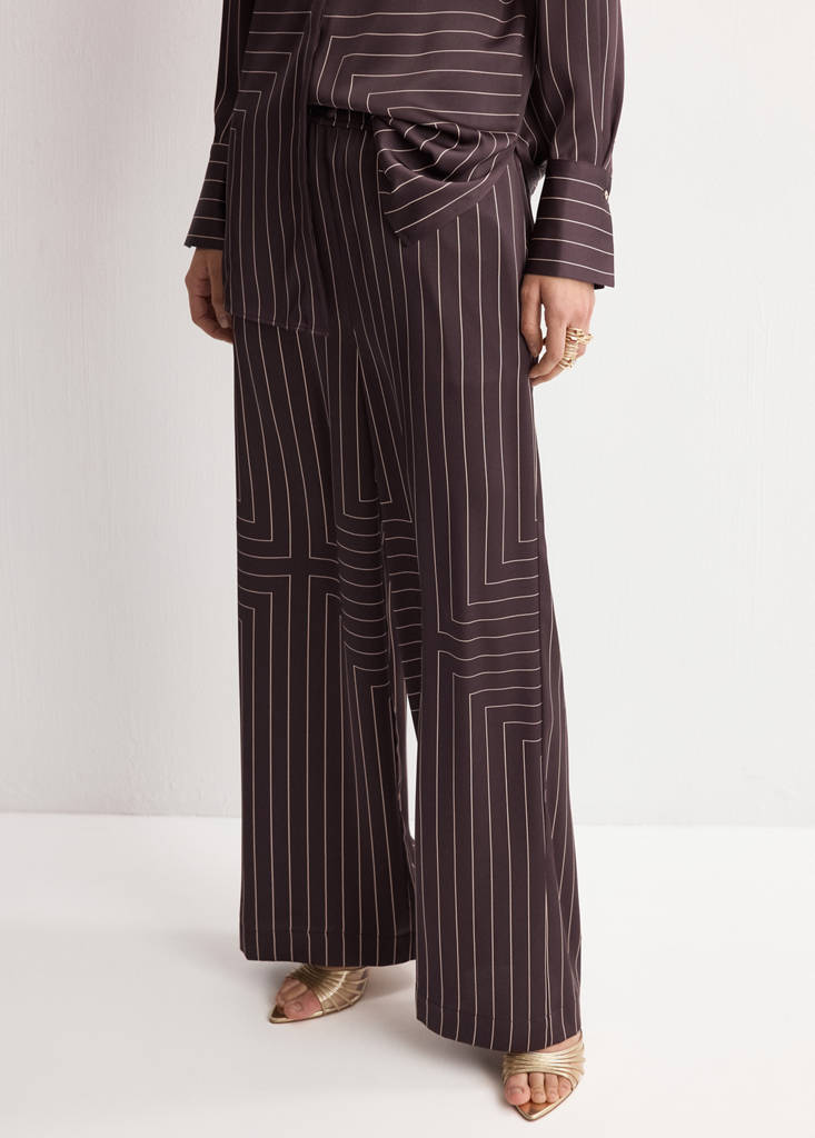 Geometric-print satin trousers — Chocolate