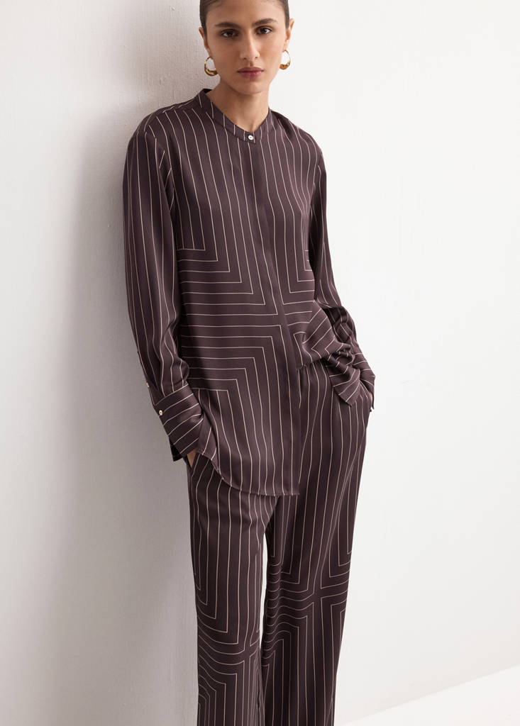 Geometric-print satin trousers — Chocolate