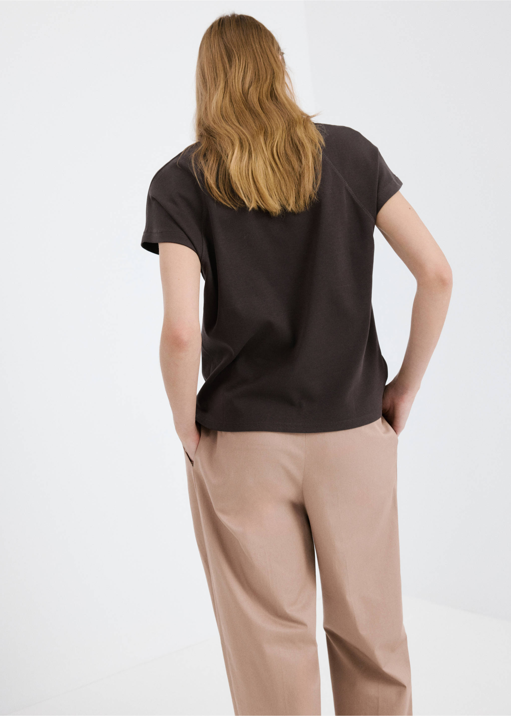 Short-sleeved cotton t-shirt - Reverse of the article, Brown. Ref: 27054096-00.