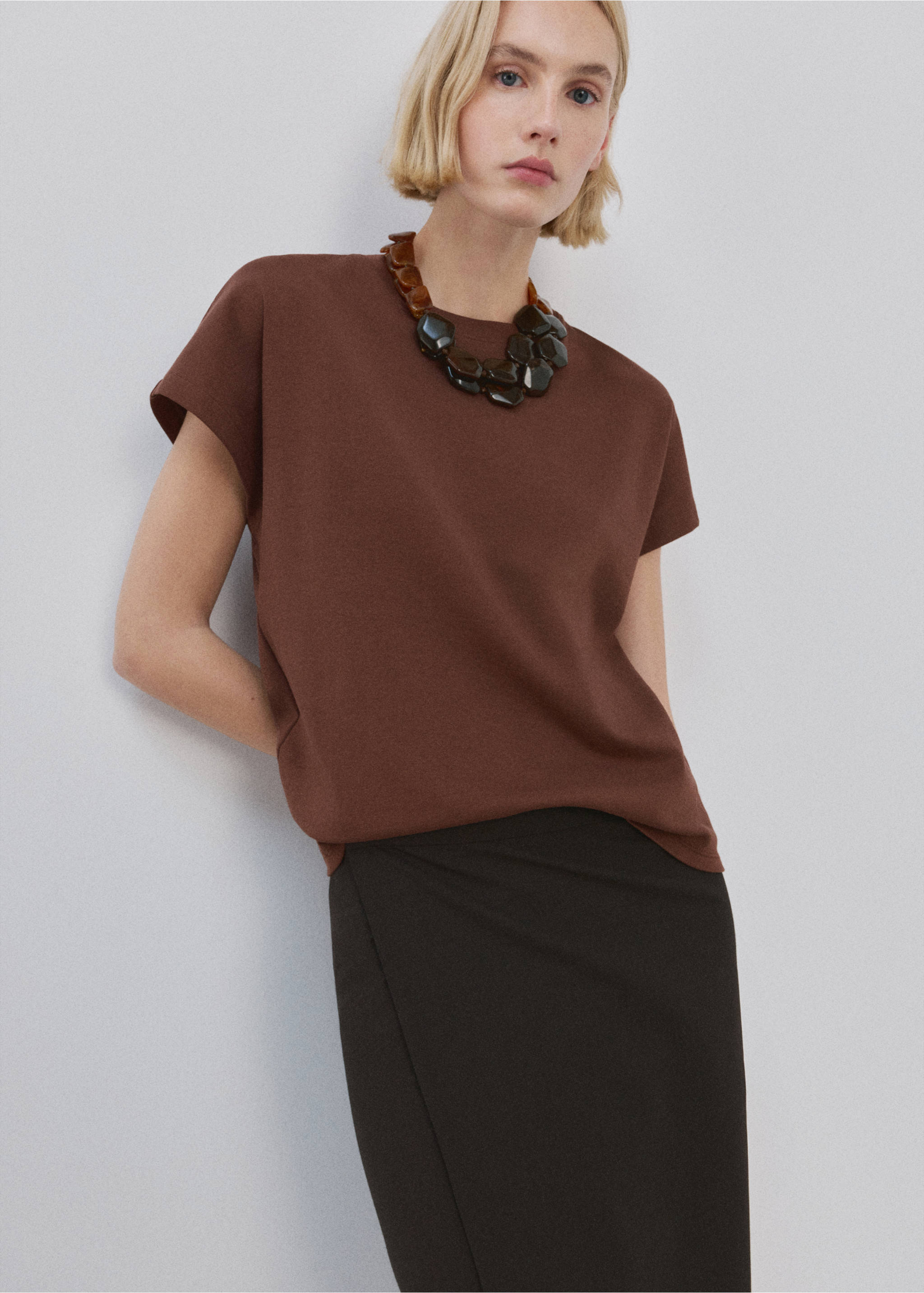 T-shirt coton manches courtes - Plan moyen, Rouge-orangé. Ref: 27054096-00.