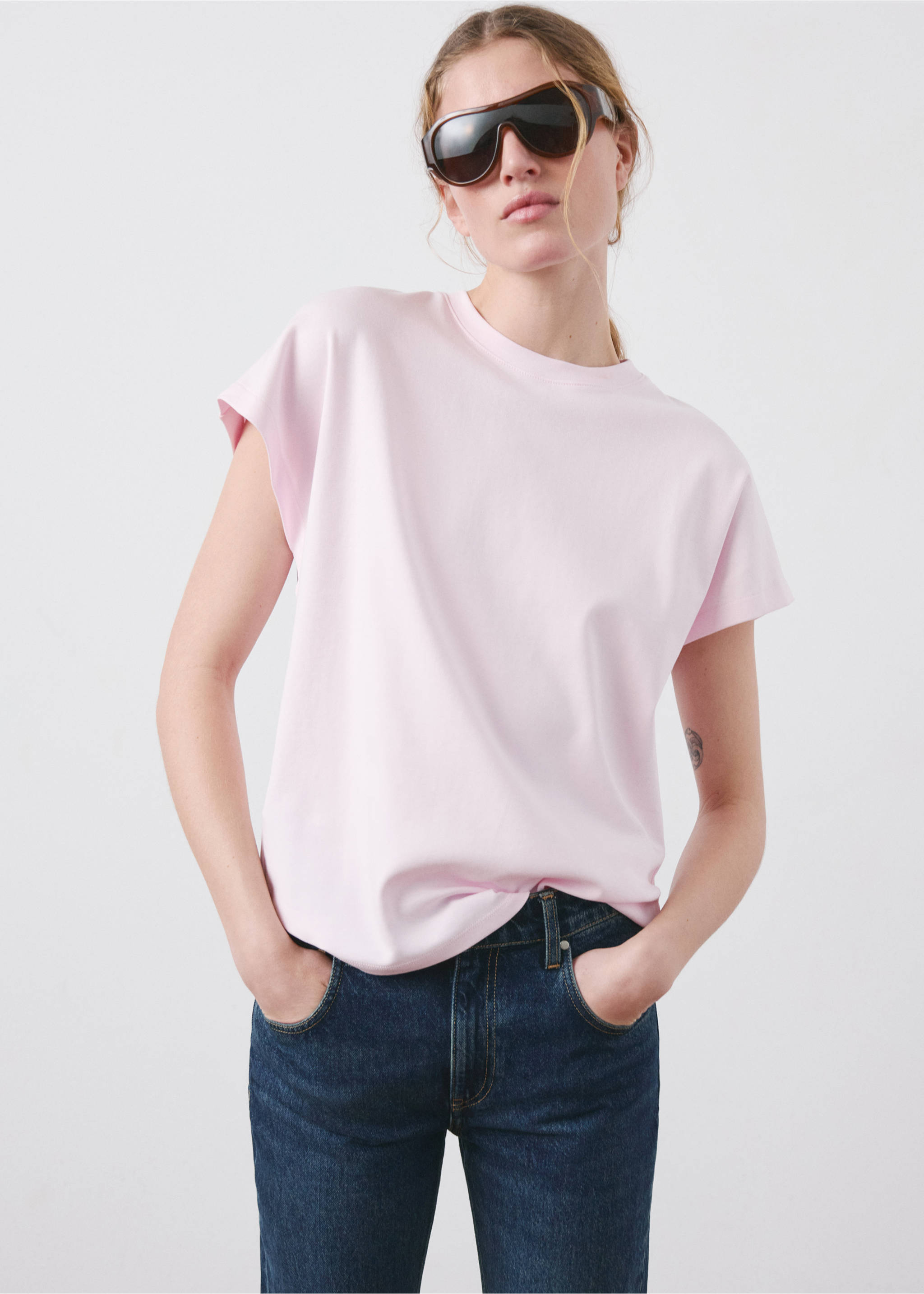 Short-sleeved cotton t-shirt - Medium plane, Pastel Pink. Ref: 27054096-00.