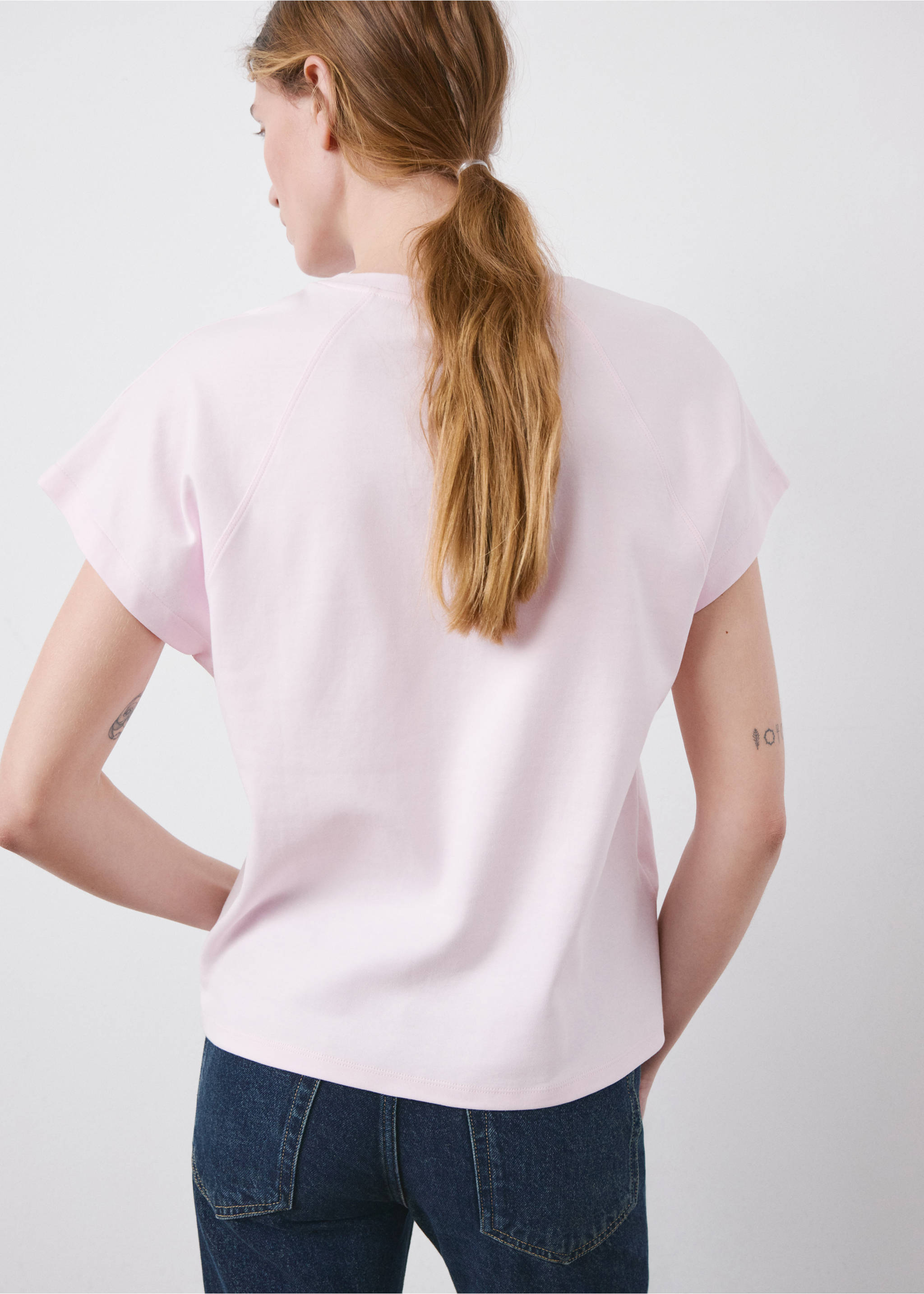 Short-sleeved cotton t-shirt - Reverse of the article, Pastel Pink. Ref: 27054096-00.