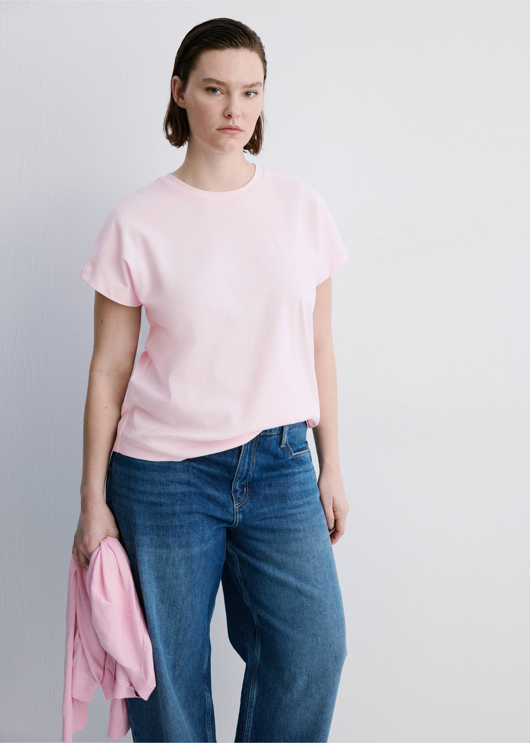 Short-sleeved cotton t-shirt - Details of the article 5, Pastel Pink. Ref: 27054096-00.