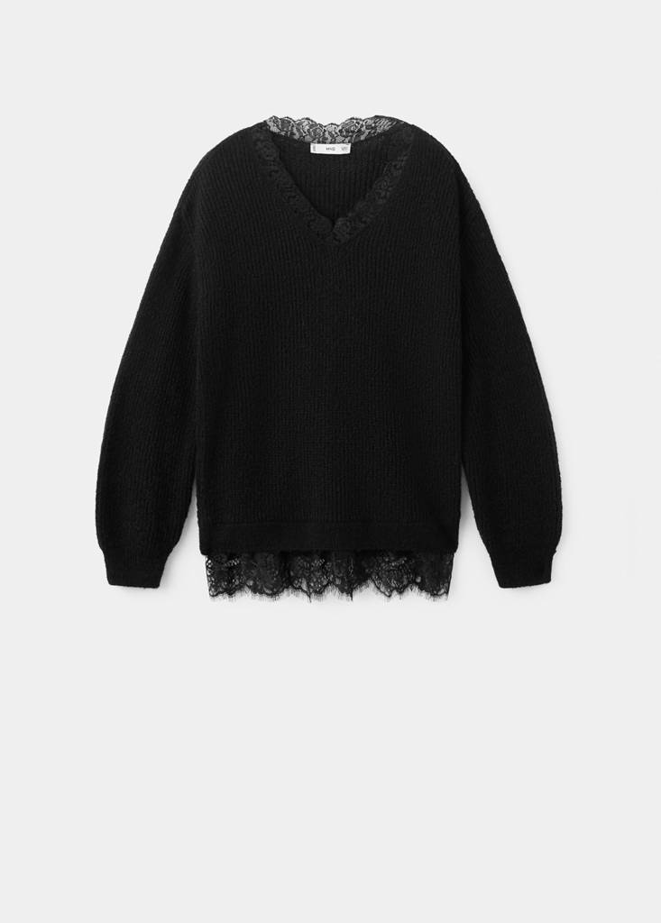 Jumper with lace detail — Black